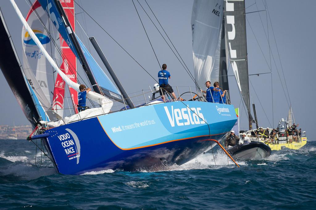 The bigger heel angle makes for interesting grinding in InPort races - Team Vestas Wind during the In-Port Race in Alicante. photo copyright  Ainhoa Sanchez/Volvo Ocean Race taken at  and featuring the  class