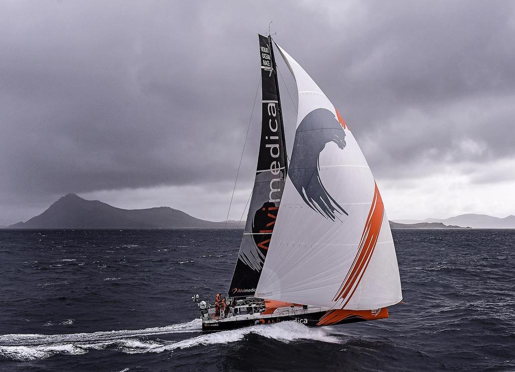 March 30, 2013. Team Alvimedica leads the Volvo Ocean 65 fleet around Cape Horn. © Rick Tomlinson/Volvo Ocean Race http://www.volvooceanrace.com