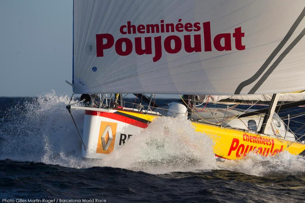 01/01/2015, Barcelona (ESP), Barcelona World Race 2014-15, First Day at Sea, CheminÃ©es Poujoulat (Bernard Stamm, Jean Le Cam) © Gilles Martin-Raget / Barcelona World Race