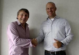 Dave Floyd, Co-CEO Bullitt Group (left) shakes on the new agreement with GC32 Class Association President Flavio Marazzi. - Bullitt GC32 Racing Tour photo copyright Sander van der Borch / GC32 Racing Tour taken at  and featuring the  class