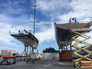 Rio100 and Wizard on the hard in San Diego in preparation for Newport-Cabo Race - Transpac photo copyright Dobbs Davis taken at  and featuring the  class