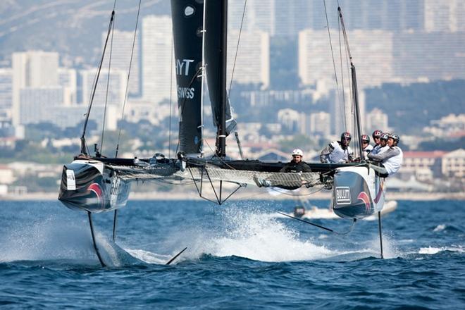 Stable flight on board newcomer Alinghi - 2015 Bullitt GC32 Racing Tour © Sander van der Borch / Bullitt GC32 Racing Tour