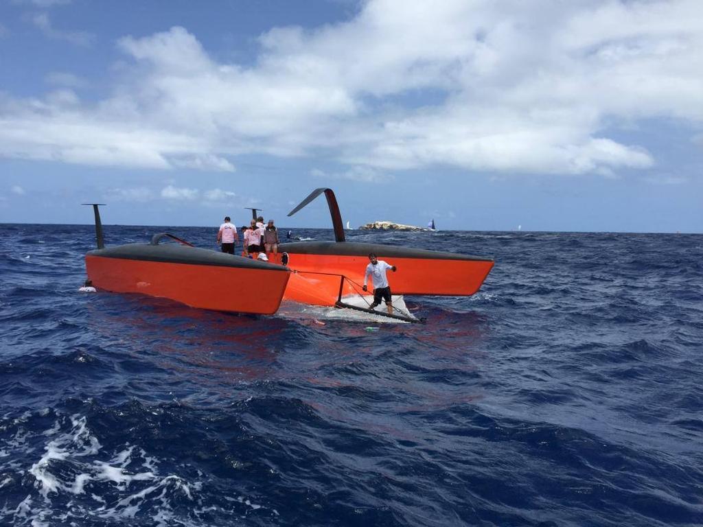 G4 soon after capsizing at St Barths © Sharon Green/ ultimatesailing.com http://www.ultimatesailing.com