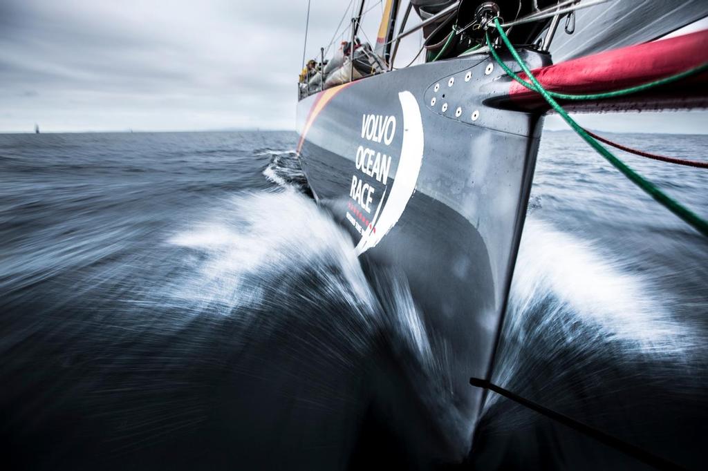 Azzam streaks through the water as the team leaves Brazil bound for Newport. © Matt Knighton/Abu Dhabi Ocean Racing