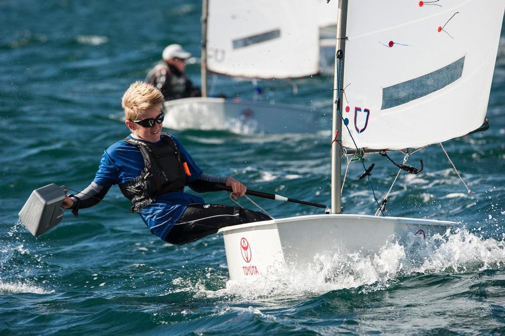2015 National Champion, Sam Bacon on the first same day 2015 Toyota NZ Optimist Nationals  Worser Bay Wellington © Chris Coad Photography http://www.chriscoad.co.nz/