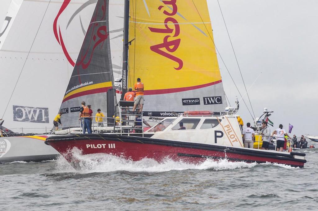 April 05, 2015. Abu Dhabi Ocean Racing, winner of Leg 5 arriving to Itaja’. photo copyright  Ian Roman / Abu Dhabi Ocean Racing taken at  and featuring the  class