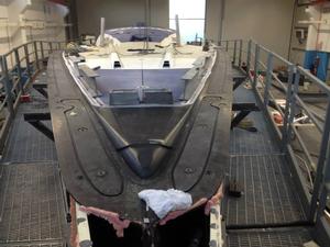 Decks being offered onto hull - April 2015 - Team Vestas Wind rebuild at Persico Marine, Bergamo. Italy photo copyright Brian Carlin - Team Vestas Wind taken at  and featuring the  class