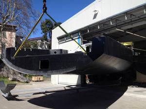 Moulds lifted clear of the shed - April 2015 - Team Vestas Wind rebuild at Persico Marine, Bergamo. Italy photo copyright Brian Carlin - Team Vestas Wind taken at  and featuring the  class
