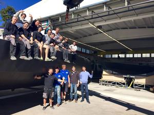 A happy building team  - April 2015 - Team Vestas Wind rebuild at Persico Marine, Bergamo. Italy photo copyright Brian Carlin - Team Vestas Wind taken at  and featuring the  class