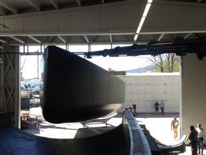 Hull lifted clear - April 2015 - Team Vestas Wind rebuild at Persico Marine, Bergamo. Italy photo copyright Brian Carlin - Team Vestas Wind taken at  and featuring the  class