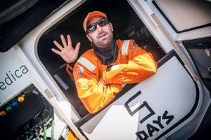 Onboard Team Alvimedica – Five days until the Newport Village officially opens, according to Seb Marsett (and Ryan Houston's hand) - Leg six to Newport – Volvo Ocean Race 2015 photo copyright  Amory Ross / Team Alvimedica taken at  and featuring the  class