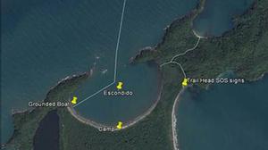 Google Earth map indicating the location of Loretta, Andy and Dave's grounded boat, SOS signal, and makeshift camp photo copyright Ryan White taken at  and featuring the  class