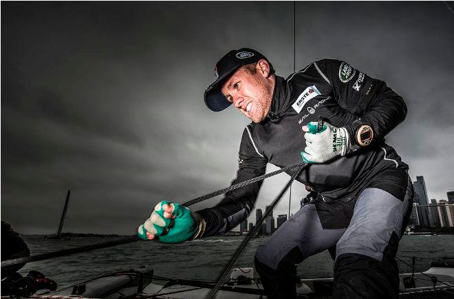 Sean Mason onboard Red Bull Extreme Sailing Team - Act 3, Qingdao 2015 - Day three © Lloyd Images