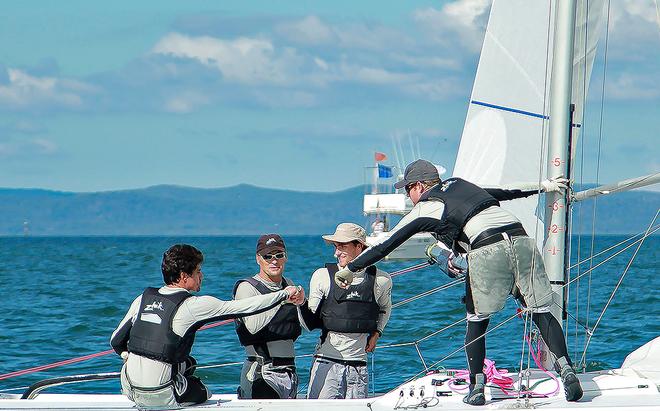 Celebrations on board Gen XY. - Boutique Boat Company Brisbane Etchells Winter Championship © Daniel Alcock