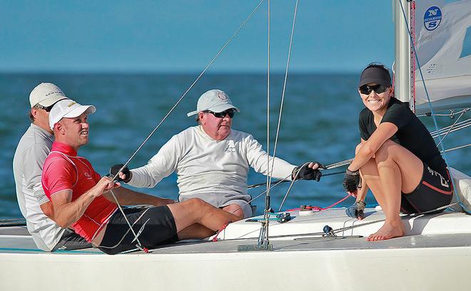 Noel Paterson, Scott Miller, Tim Robba and Sarah Board on Waterloo Bay. - Boutique Boat Company Brisbane Etchells Winter Championship © Daniel Alcock