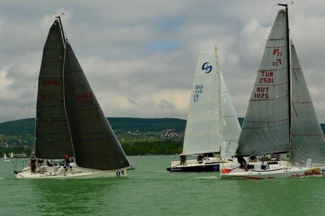 Long reach leg with lots of gear-shifting: Farr 25OD TUR) bow-out ahead of Serafina (SUI) and   Cheetah 30 (SWE) - 2015 ORC Sportboat European Championship © ORC Media