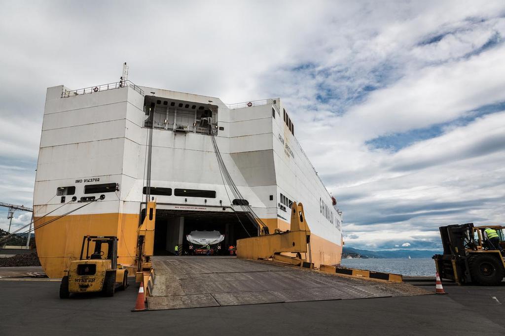 May 22, 2015. Team Vestas Wind rebuild, the final stages of the recovery. The team prepare the newly built boat for its delivery to Lisbon from Persico, Italy. photo copyright Brian Carlin - Team Vestas Wind taken at  and featuring the  class