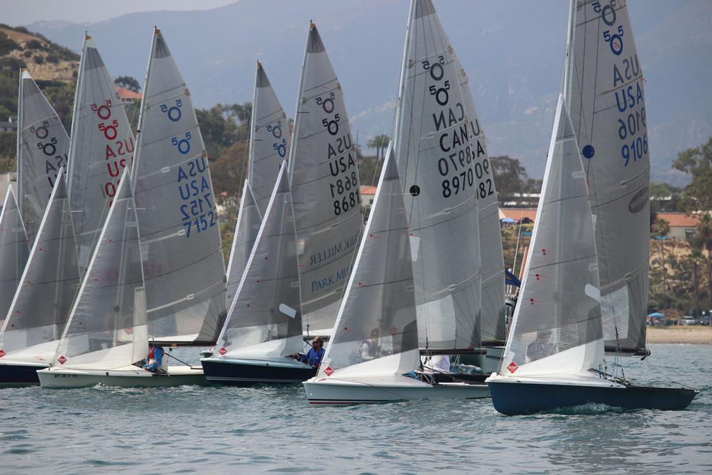 Crowded starting line in light air. © Jane Watkins