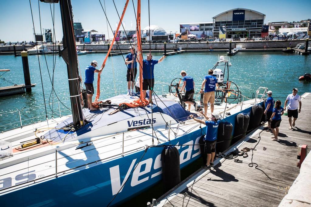 May 29, 2015. Team Vestas Wind is back in the water in Lisbon. © Brian Carlin - Team Vestas Wind