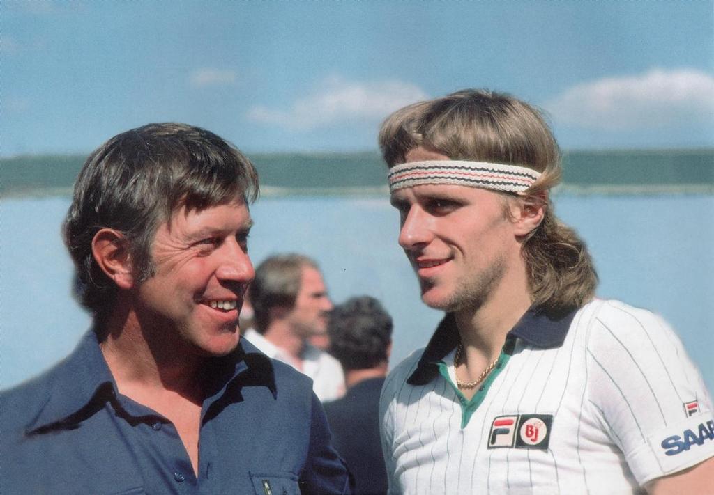 Golden Gate Yacht Racing Challenge is billed as sailing’s Wimbledon. Tennis star Bjorn Borg (SWE) meets Pelle Petterson (SWE) skipper of Sverige - July 26 1977  - 12 Metres - America’s Cup © Paul Darling Photography Maritime Productions www.sail-world.com/nz