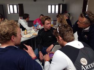The three British Rookies gather round for a debrief post race. - Solo Concarneau Trophée Guy Cotten photo copyright Artemis Offshore Academy taken at  and featuring the  class