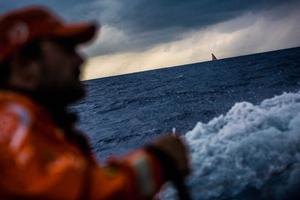 Leg 6 to Newport onboard Team Alvimedica. Day 14. MAPFRE reaches off to the west as more post-frontal clouds and strong winds move in from the north. The fleet sticks together on the track northwest towards the next cold front,a day or two away,before beginning the final sprint north to Newport,just over 1,000 miles away. photo copyright  Amory Ross / Team Alvimedica taken at  and featuring the  class