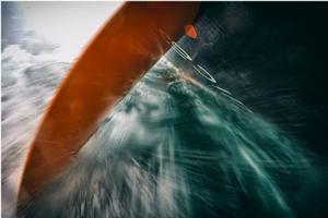 Leg 7 to Lisbon onboard Team Alvimedica. Day 07. The windward rudder just touches down in fast upwind sailing conditions,where the boat is typically healing at 25+ degrees and the rudder is often out of the water completely. Through the Azores High and with less than 800 miles to Lisbon the fleet resumes straight-line sailing with an almost direct course to the finish. - Volvo Ocean Race 2015 photo copyright  Amory Ross / Team Alvimedica taken at  and featuring the  class