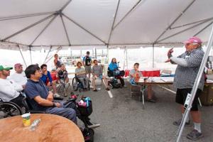 Clagett coach Bill Shore talks with sailors during the clinic - 2015 C. Thomas Clagett, Jr. Memorial Regatta photo copyright Thornton Cohen / Clagett Regatta taken at  and featuring the  class