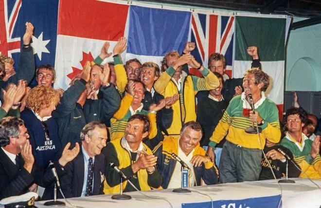 1983 America's Cup  Newport RI USA - Final press conference Australia II victory Alan Bond, John Bertrand - America’s Cup © Daniel Forster / go4image.com http://www.go4image.com