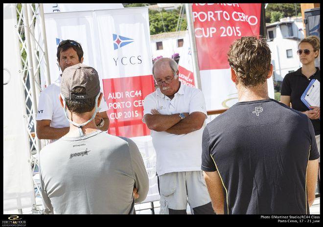 Principal Race Officer Peter Reggio briefed the RC44 sailors this morning - 2015 Audi RC44 Porto Cervo Cup © Martinez Studio