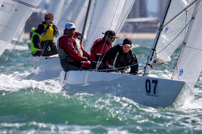 Local yachtsman and Chair of the Organising Committee Trevor Martin (Just 2 Funny) - Marinepool 19th Etchells Australasian Championship © Teri Dodds http://www.teridodds.com