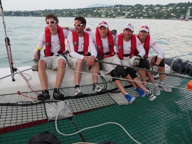 Winning crew (left to right): Antoine Lauriot-Prevost, Christophe Peclard, Rodolphe Gautier, Fabian Racloz, Yves Guntern. Missing from the photo: Fabien Froesch - 2015 Geneva-Rolle-Geneva © MaxComm Communication