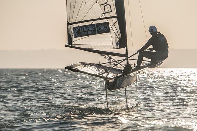 Hannah flies towards the British Coast on her Moth © Anthony Cullen