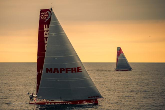 The Volvo Ocean 65 fleet as they sail past Denmark during the sunset,as they face the last miles to the finish line in Gothenburg.  © Carlo Borlenghi/Volvo Ocean Race http://www.volvooceanrace.com