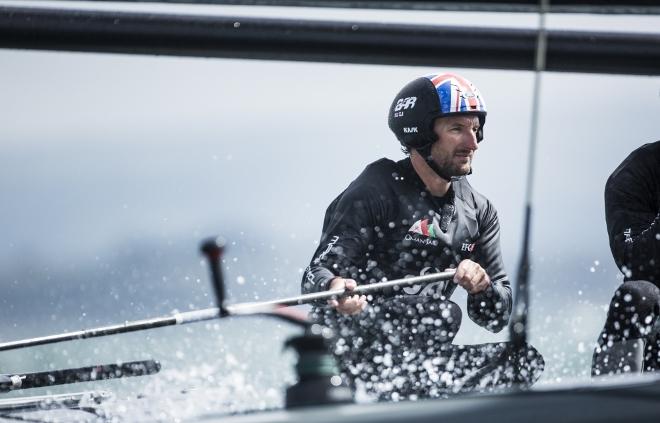 Sultanate of Oman GC32 foiling catamaran in action on the final day - 2015 JP Morgan Round the Island Race © Lloyd Images