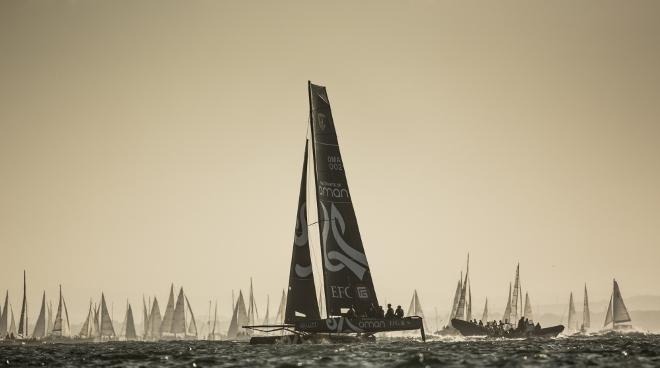 Sultinate of Oman GC32 catamaran taking part in the race today  - 2015 JP Morgan Round the Island Race © Lloyd Images