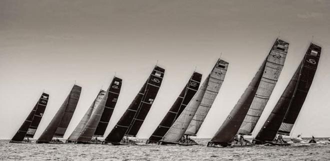 The RC44 fleet line up for practice racing © MartinezStudio.es