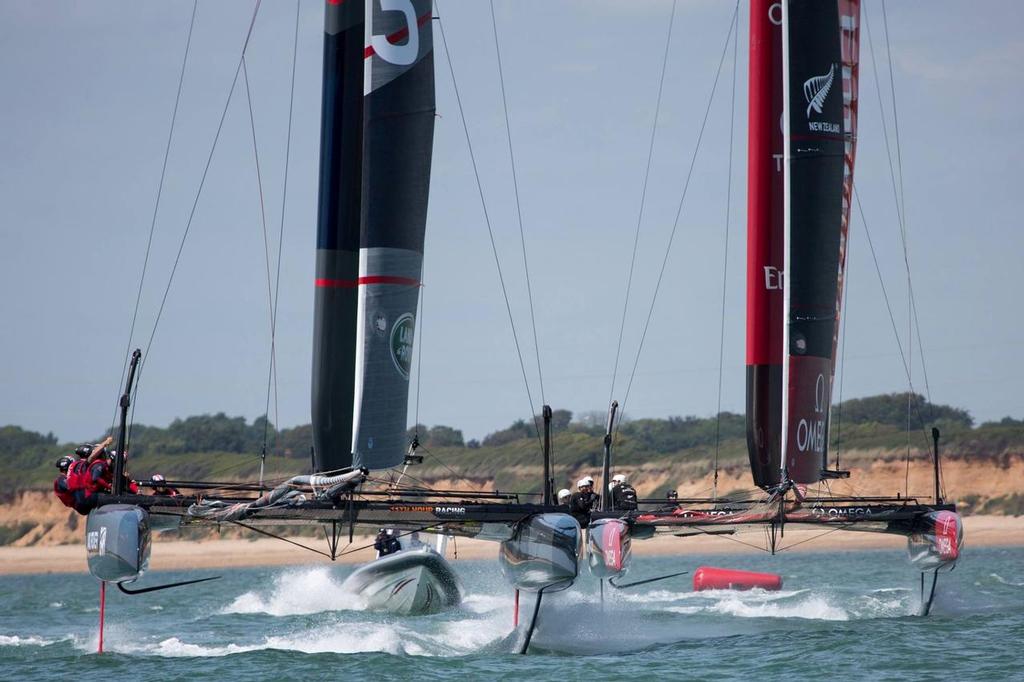  - Land Rover BAR vs Emirates Team NZ - head to head on the Solent © Ben Ainslie Racing www.benainslieracing.com