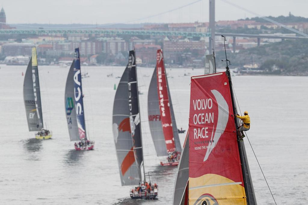 June 27, 2015. The final day of the 2014-15 edition of the Volvo Ocean Race. The fleet during the Inmarsat In-Port Race in Gothenburg. photo copyright  Ainhoa Sanchez/Volvo Ocean Race taken at  and featuring the  class