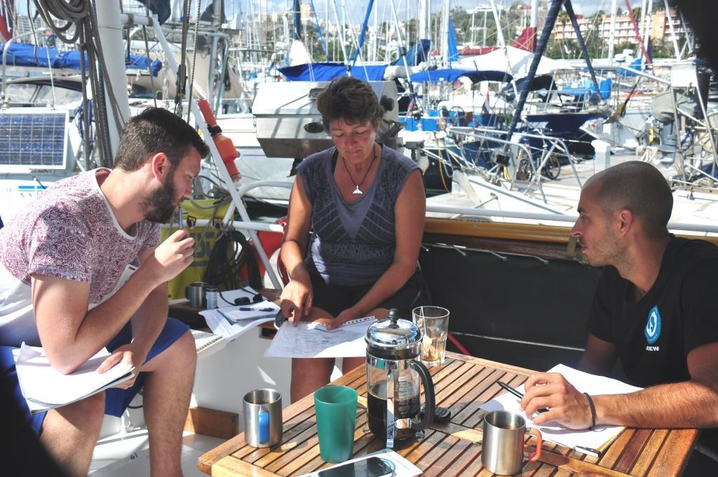 Chris_Bone_John Pye (left) from OceansWatch UK making plans with Marjo and Markus photo copyright Chris Bone taken at  and featuring the  class
