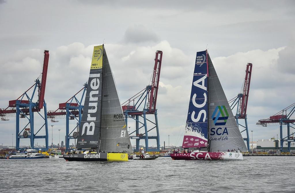 June 27, 2015. Inmarsat In-Port Race Gothenburg. Team Brunel and Team SCA photo copyright Ricardo Pinto / Volvo Ocean Race taken at  and featuring the  class
