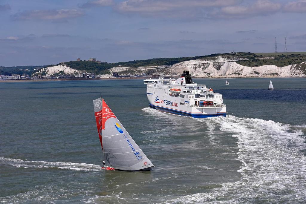 June 17, 2015.  Dongfeng Race Team in the English Channel  and Dover Straits on the way to the pitstop on The Hague on Leg 9 from Lorient to Gothenburg. © Rick Tomlinson/Volvo Ocean Race http://www.volvooceanrace.com