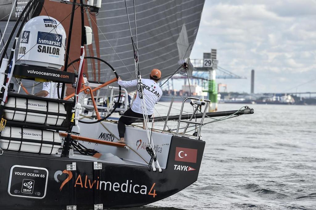 June 22, 2015. The fleet arrives in Gothenburg completing the 2014-15 Volvo Ocean Race. Team Alvimedica approaching the finish line. © Ricardo Pinto / Volvo Ocean Race