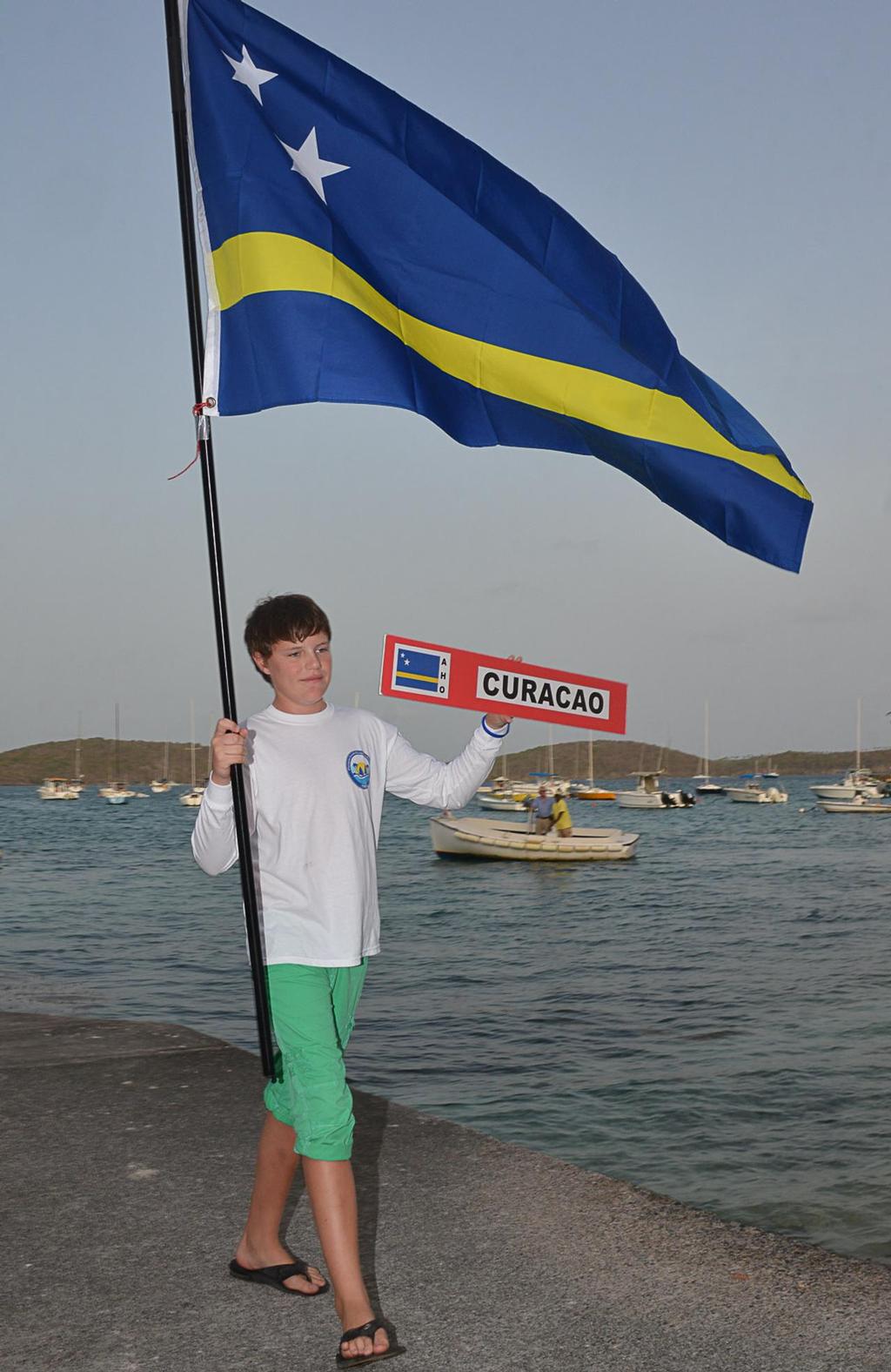 Curacao's Cas van de Klok represents his island in the Parade of Nations. Credit: Dean Barnes © Dean Barnes