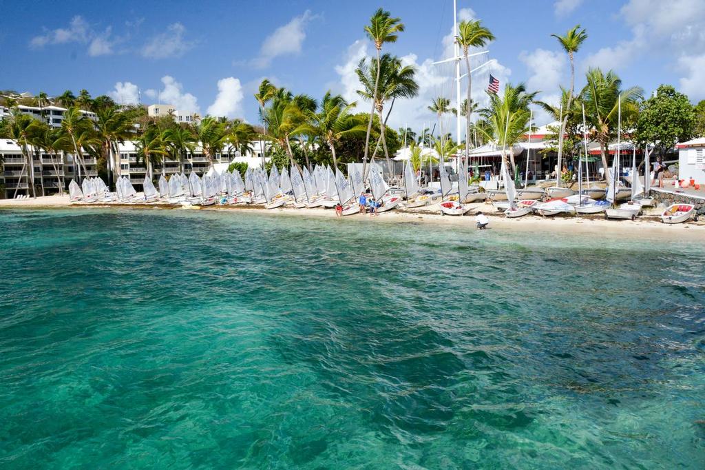 Eighty-two Optimists lined up on the beach in front of the St. Thomas Yacht Club. IOR/Dean Barnes © Dean Barnes