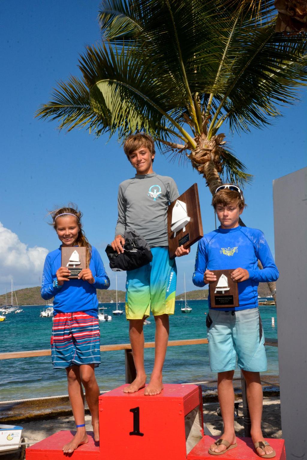 Top 3 Overall Winners – L to R: USVI’s Mia Nicolosi (2nd), USVI’s Teddy Nicolosi (1st), USA’s Zane Rogers (3rd). IOR/Dean Barnes photo copyright Dean Barnes taken at  and featuring the  class