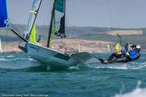 Jensen and Outteridge on day one - 2015 ISAF Sailing WC Weymouth and Portland photo copyright Australian Sailing Team / Beau Outteridge taken at  and featuring the  class