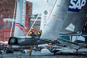 Act 5, Cardiff 2014 - Day one - SAP Extreme Sailing Team took two race wins to finish day one in second place - 2015 Extreme Sailing Series™ photo copyright Lloyd Images taken at  and featuring the  class