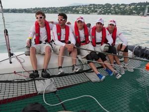 Winning crew (left to right): Antoine Lauriot-Prevost, Christophe Peclard, Rodolphe Gautier, Fabian Racloz, Yves Guntern. Missing from the photo: Fabien Froesch - 2015 Geneva-Rolle-Geneva photo copyright MaxComm Communication taken at  and featuring the  class