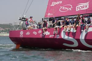 June 05,2015. Crown Princess Victoria of Sweden onboard Team SCA for ProAm 2 in Lisbon. photo copyright Joao Lamares taken at  and featuring the  class